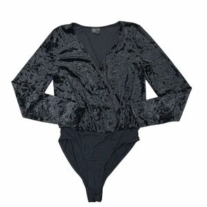 Free Press Black Velvet Long Sleeve Bodysuit